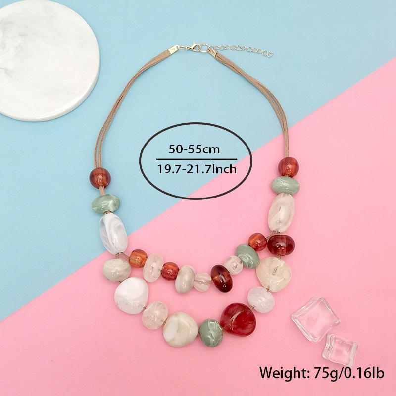Boho Double Layer Necklace Earthy Tones & Pastel Accents